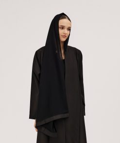 عبايات سوروزيه - عباية كريب نص كلوش بتصميم لف وياقة أنيقة – لون أسود