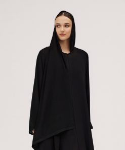 عبايات سوروزيه - عباية إنترنت دبل كلوش بتصميم طقطق وأكمام واسعة – لون أسود