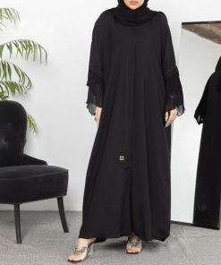 أمول - عباية سوداء سادة بكم واسع شيفون R1112