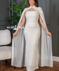 فستان ترتر لامع مع كاب شيفون - فستان ترتر لامع مع كاب شيفون