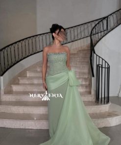 فستان سترابليس مطرز مع اورجنزا - فستان سترابليس مطرز مع اورجنزا