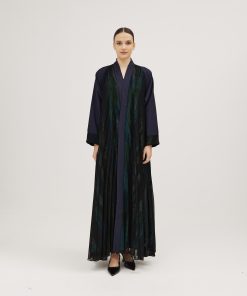 Alternative view of عبايات سوروزيه - عباية باربي كلوش بتصميم لف وكم مقلوب - كحلي ببطانة مشجرة مغطاة بشيفون