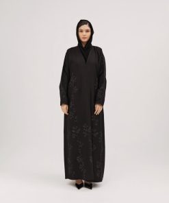 Alternative view of عبايات سوروزيه - عبايات لف سوداء كتان نص كلوش بتطريز هاري مشجر