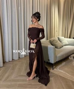 فستان شوكو تري شيفون مع دانتيل مشجر - فستان شوكو تري شيفون مع دانتيل مشجر