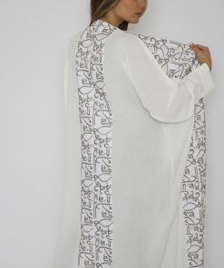 أمول - عباية بيضاء بتطريز كمبيوتر فاخر زخارف اسلامية 6031