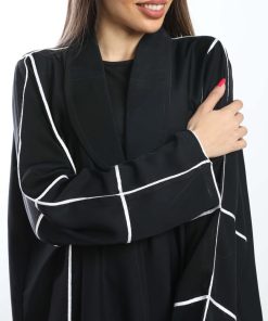 أمول - عباية سوداء من قماش الندى وخيوط القيطان 5072