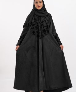 زاهية - عباية شتوية نسمة اسود بتدخيلات جاكار برسم فاينل