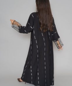 Alternative view of أمول - عباية سودا ء بتطاريز خيوط مقلمة اسود و كحلي ولون اسود دانتيل عروق 6047