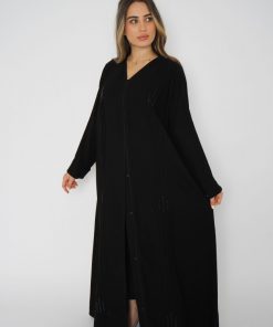أمول - عباية سوداء كلوش مزينة بأزارير 6014
