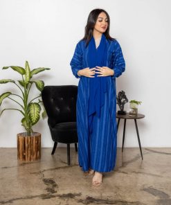 Alternative view of أمول - عباية ملونه اللون ازرق مقلمة بخيوط حريرية الملمس رقم الموديل 5008