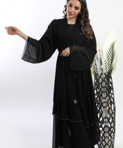 Alternative view of أمول - عباية سوداء طبقات مزينة بالفصوص الذهبية 5093