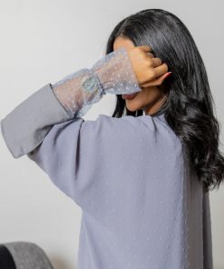 أمول - عبايه ملونة منقط باللون الرمادي 2032