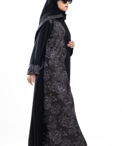 زاهية - عباية وله بتدخيلات قماش جاكار رمادي