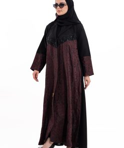 زاهية - عباية رهف عنابي مع اسود