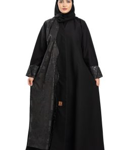 زاهية - عباية وله بتدخيلات قماش جاكار اسود