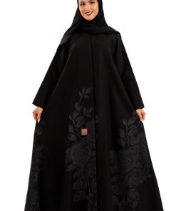 زاهية - عباية عفاف بتطريز فضي ناعم