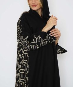 أمول - عباية سوداء فاخرة ميني ميت مطرزة من الخلف 6009