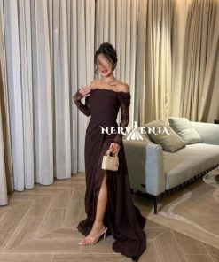 Alternative view of فستان شوكو تري شيفون مع دانتيل مشجر - فستان شوكو تري شيفون مع دانتيل مشجر