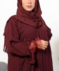 أمول - عبايه ملونة لون عودي منقط كم دانتيل 5030