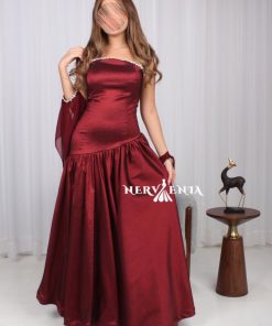 Alternative view of فستان روبي سلك مع أكمام الشيفون - فستان روبي سلك مع أكمام الشيفون