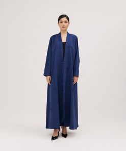 Alternative view of عبايات سوروزيه - عباية كريب ملكي نص كلوش لون ازرق بتطريز نجدي