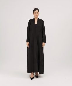 Alternative view of عبايات سوروزيه - عباية كريب لون اسود ملكي نص كلوش بتطريز هاري وشك فخم