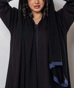 Alternative view of أمول - عباية سوداء سادة بخط كحلي ناعم من الامام قماش كريب R1106