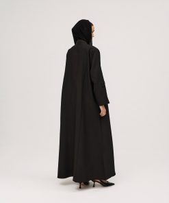 Alternative view of عبايات سوروزيه - عباية كريب كلوش سوداء بتصميم لف مزينة بشك فاخر