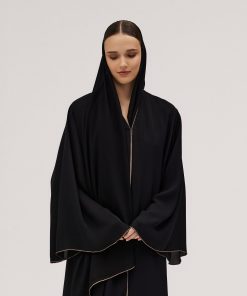 عبايات سوروزيه - عباية إنترنت نص كلوش واسعة بأطراف بيج - أسود