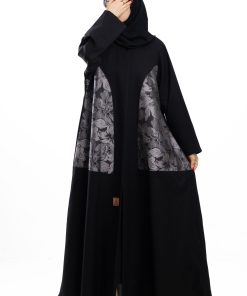 زاهية - عباية كلوش بتدخيلة جاكار فضي