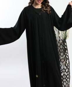 أمول - عباية سادة كلوش أسود بأزرار سوداء 5090