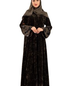 زاهية - عباية أفنان باللون الزيتي الداكن