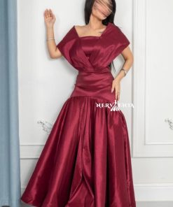 فستان مارون شانتون بطيات سفليه - فستان مارون شانتون بطيات سفليه