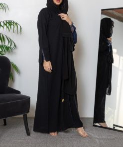 Alternative view of أمول - عباية سوداء سادة منقطة الكم دانتيل N1055