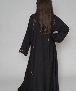 Alternative view of أمول - عباية سودا ء ربع كلوش تطريز كمبيوتر لون ابيض و اسود 6046