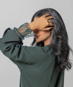 أمول - عبايه ملونة باللون الاخضر الغامق منقط صيفيه حرير مغسول لف z2009