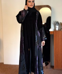 زاهية - عباية غلا بقماش مخمل بنفسجي&بحري