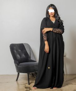 Alternative view of أمول - عبايه سوداء ساده بكم دانتيل فاخر 5012