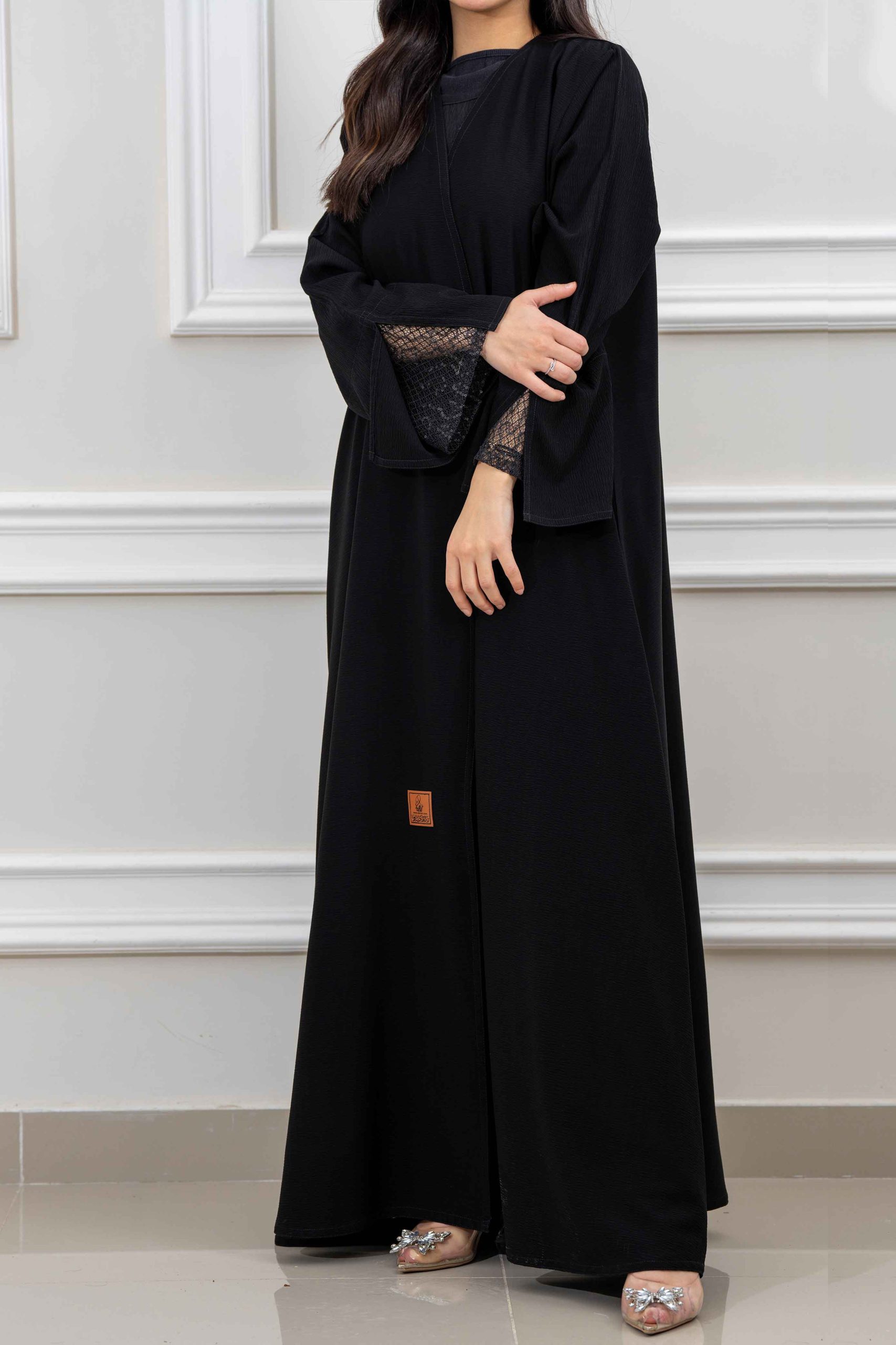 زاهية - عباية كلوش بتدخيلات دانتيل ع الكم - الصورة 3