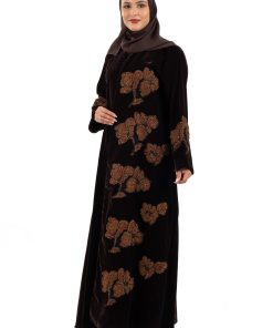 زاهية - عباية وهاجة بني بقماش مخمل بني غامق