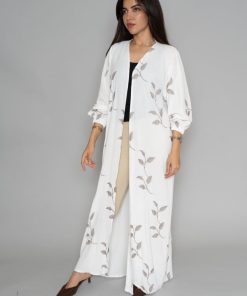 أمول - عباية بيضاء مع خياطة يدوية على القماش 6057