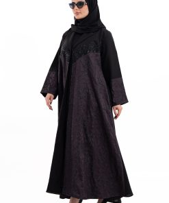 زاهية - عباية رهف موف غامق مع اسود
