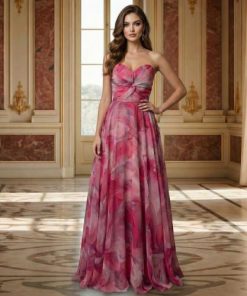 فستان طويل وردي بطابع أنثوي ناعم