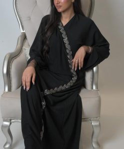 ندف - عبايه تطريز ناعم فضي
