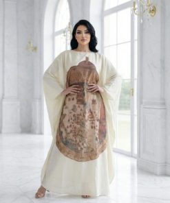 جلابية طويلة أوف وايت بتفاصيل فنية ولمسة راقية