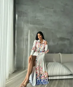 متجر زحل - فستان كريب مطبوع بنقشة زهور ناعم