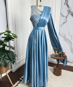 أزياء الأميرة - فستان سهره سماوي ناعم