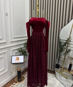 أزياء الأميرة - فستان سهره مخمل + دانتيل + بطانه