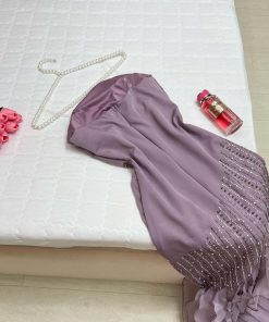 أزياء الأميرة - فستان سهرة لحمي خامة كريب تطريز فصوص كرستال يدوي