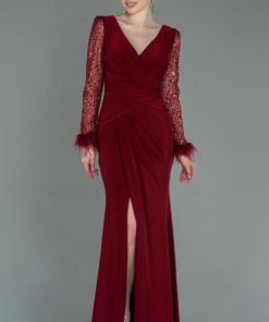 Alternative view of متجر زحل - فستان سهرة شيفون ناعم مع أكمام دانتيل مطرّزة